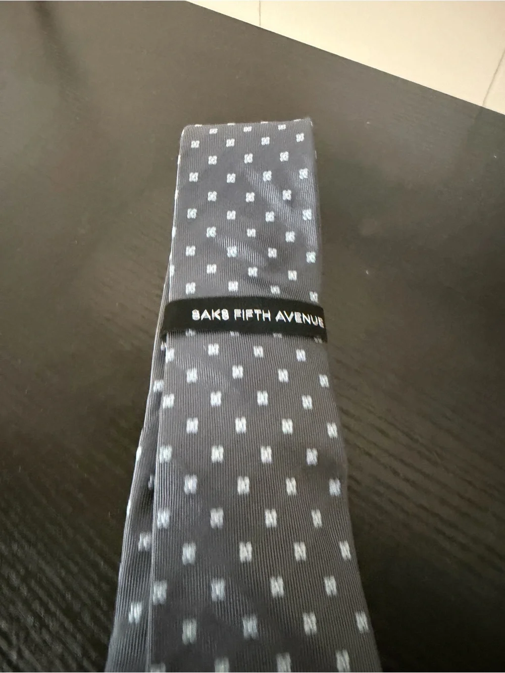 Saks Fifth Avenue Gray Tie with White Micro Squares 3” x 58”